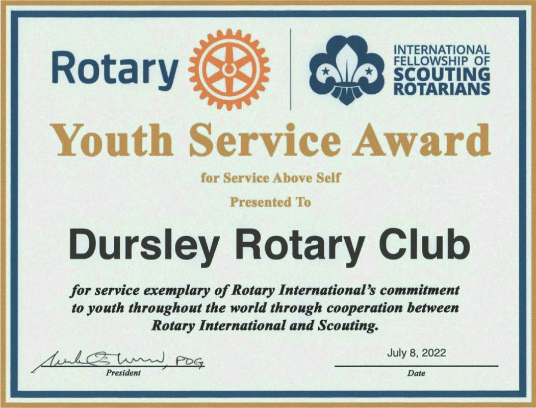 Youth Service Award 2022 Rotary Club of Dursley